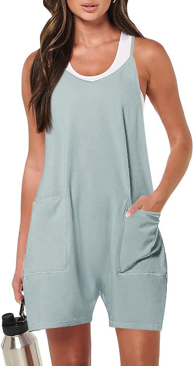 Haibang Salopette donna scollo a V corta senza maniche con tasche
