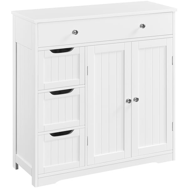 Yaheetech Armadietto da Bagno in MDF con Cassetti e Ripiani Regolabili 81 cm × 30 cm × 81,5 cm Mobiletto Indipendente da T...