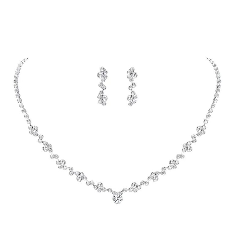 Parure da sposa in argento con strass: collana e orecchini