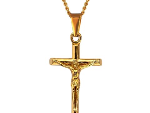 DVRK Collana Uomo con Crocifisso Placcato Oro 18k o Argento, 55 cm