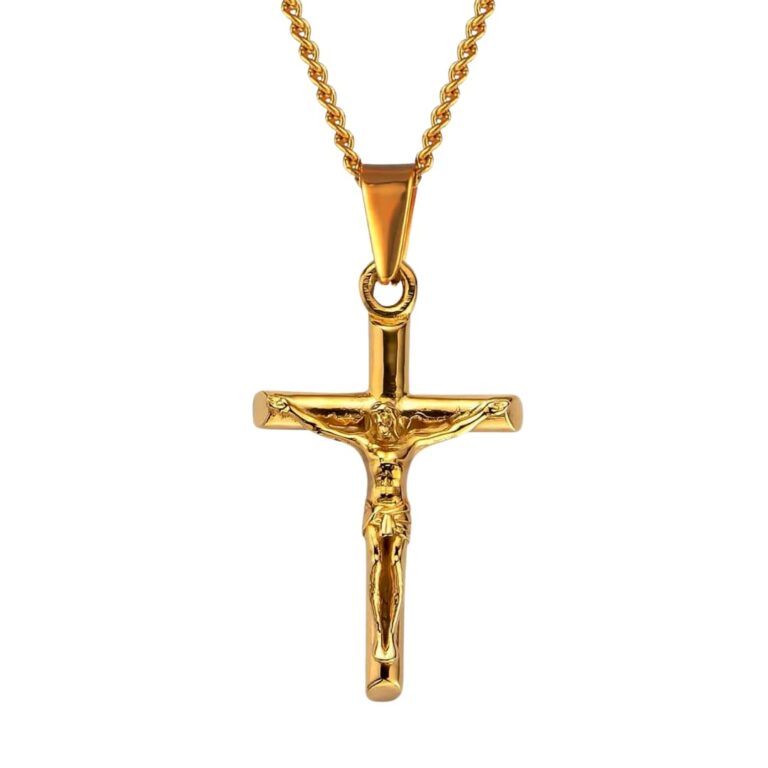 DVRK Collana Uomo con Crocifisso Placcato Oro 18k o Argento, 55 cm