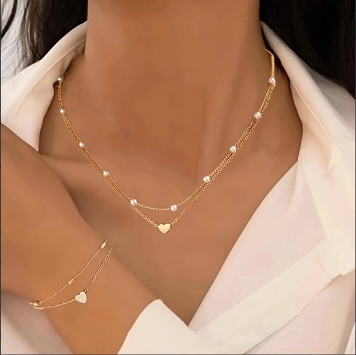 Collana a Strati con Perle d'Acqua Dolce Placcata Oro 14k