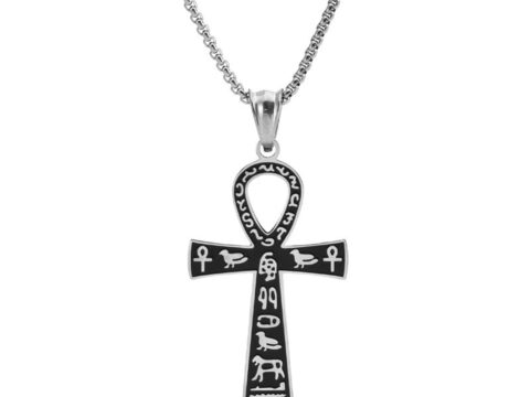 Ciondolo Croce Ankh Egizia in Argento 925 Platinato, Amuleto Artigianale