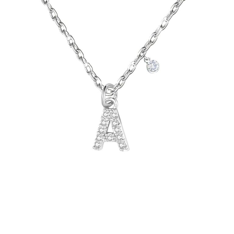 GUOYU - collana iniziale con lettera in zirconi argento