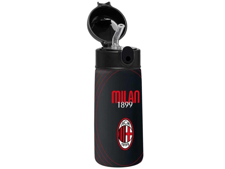 Seven Borraccia - A.C. MILAN Calcio, Nero Rosso, Borraccia Termica in Acciaio Inox Interno Esterno, Mantenimento Temperatu...