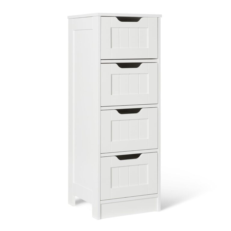 Amazon Basics Mobile da Bagno con 4 Cassetti, Mobile Sottolavabo, Struttura in MDF, Bianco, 30cm ...