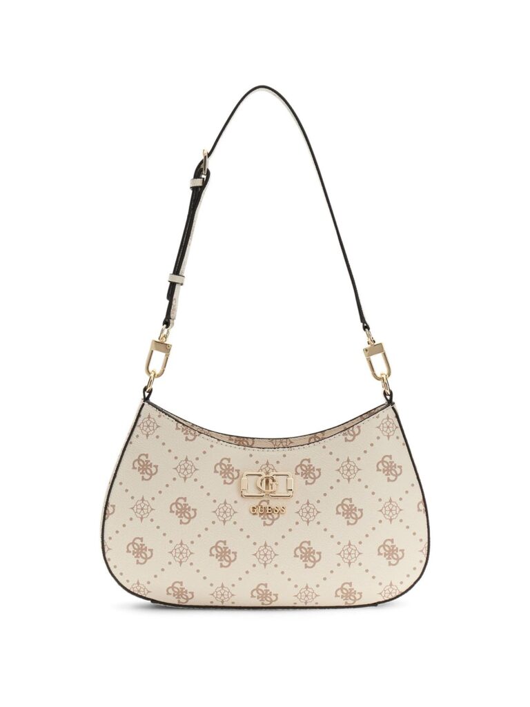 GUESS borsa a tracolla Emelie Logo Top Zip Shoulder Bag Vanilla Logo avorio