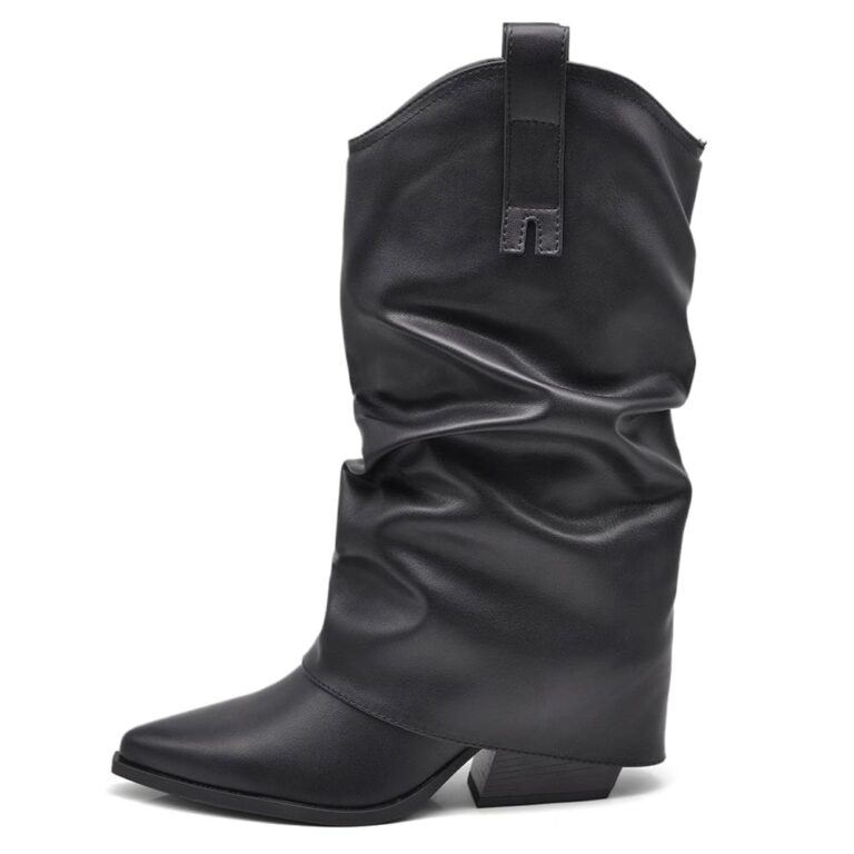 IF Fashion Stivali Texani Donna Arricciati con Ghetta a Risvolto