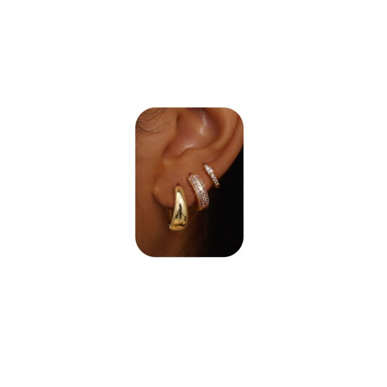 Chriscoco - Set 3 paia orecchini cerchio placcati oro 14K