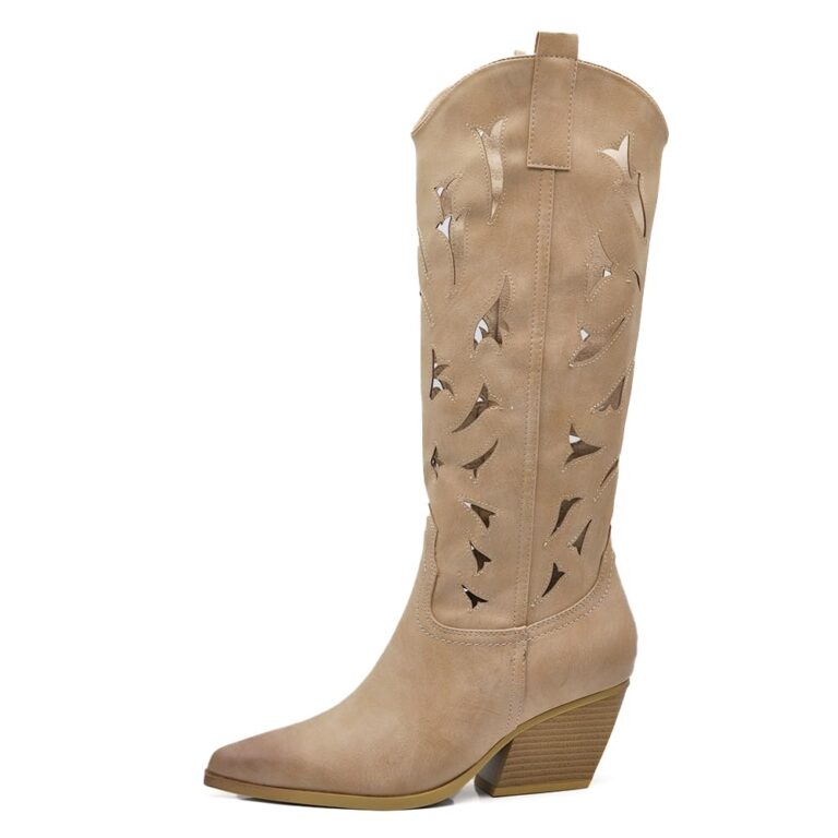 IF Stivali texani western donna in pelle vegana traforata