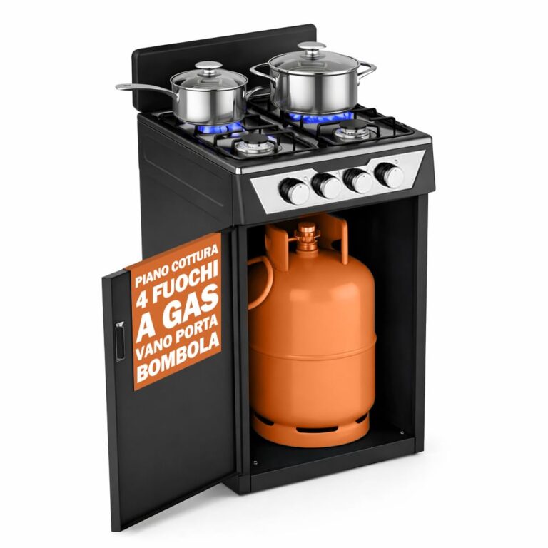 BAKAJI Cucina da esterno a gas 4 fuochi con mobile portabombola