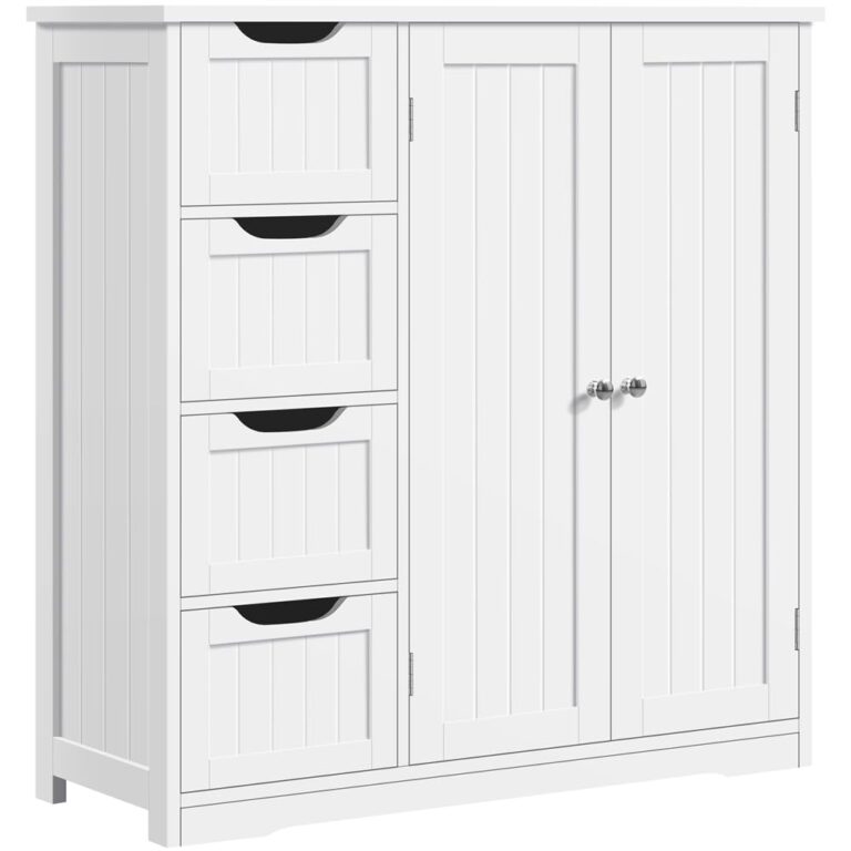 Yaheetech Mobile da Bagno con 4 Cassetti Mobiletto Portaoggetti Moderno con 2 Ante Armadietto Bagno Bianco Moderno Ripiano...