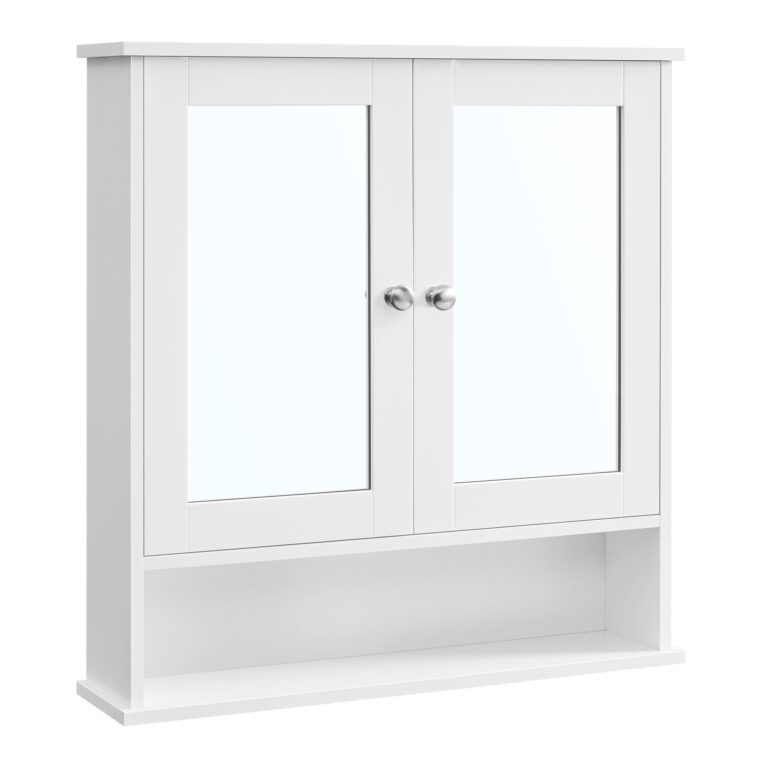 VASAGLE Armadio da Bagno, Specchiera, Mobile da Parete con 2 Ante a Specchio e Scomparto Aperto, Ripiano Regolabile, Monta...