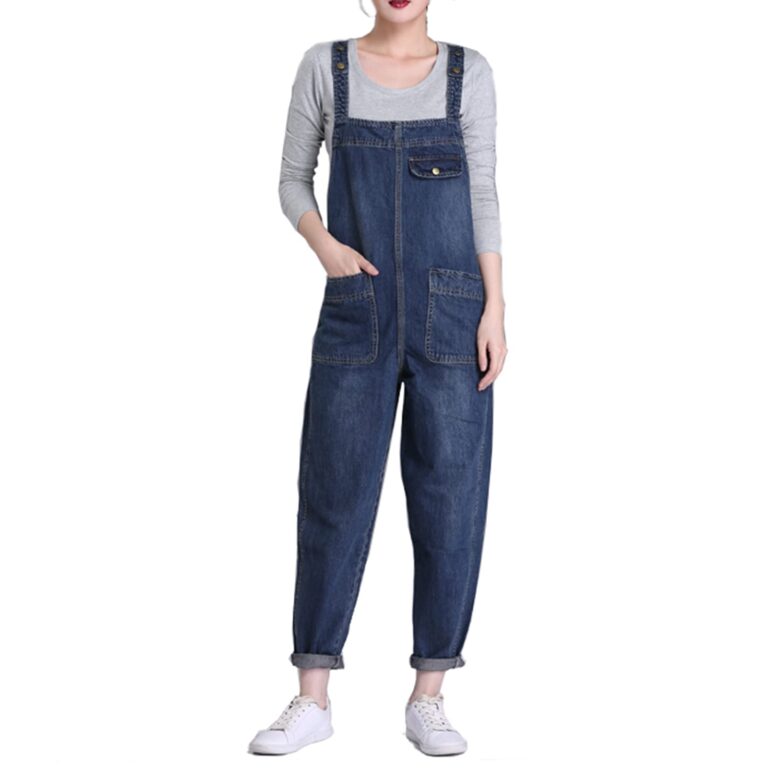 Jamron Salopette lunga in denim stretch taglie forti