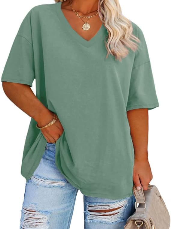 Fisoew Maglietta donna oversize scollo a V estiva