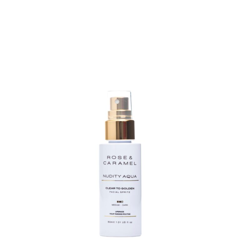 Rose & Caramel Nudity Aqua Clear Face Tanning Water, abbronzante viso graduale MEDIO/SCURO, la migliore abbronzatura viso da 30 ml