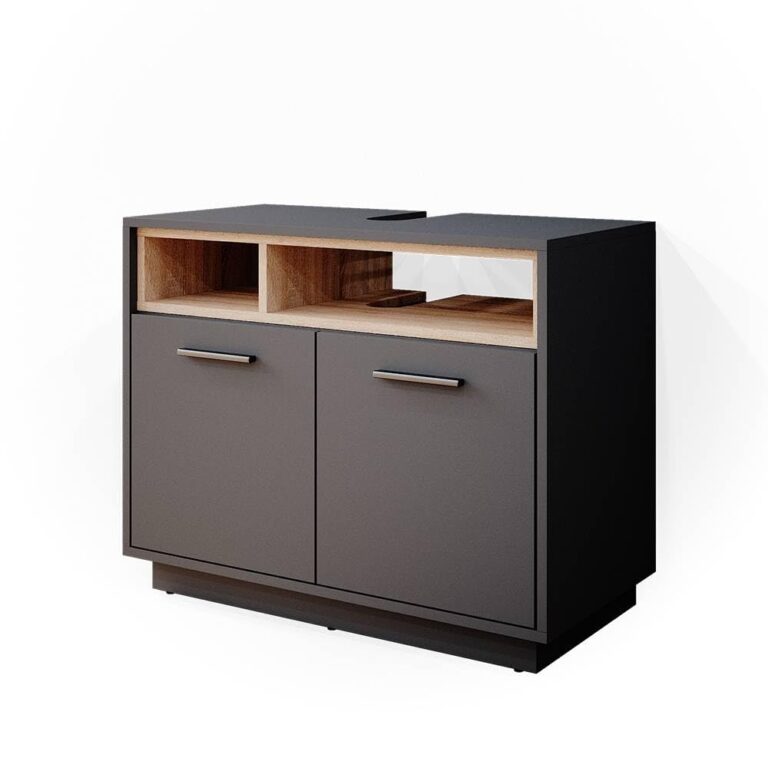 Vicco Mobile sottolavabo per bagno Beatrice, Antracite, 80 x 64 cm, con ritaglio per sifone e rip...