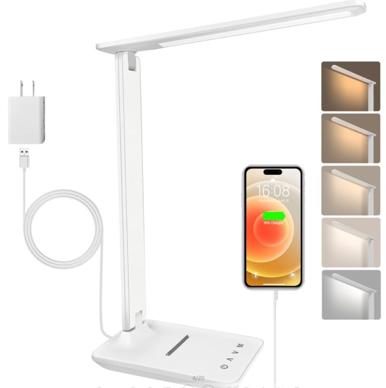 Lampada da Scrivania LED Dimmerabile con Porta USB, 3 Modalità di Luce