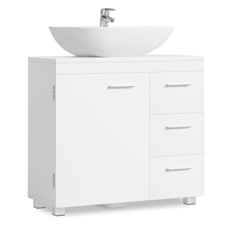 VASAGLE Mobile Sottolavabo per Bagno, Mobiletto da Bagno, 3 Cassetti Laterali, 2 Scomparti dietro l'Anta, per Lavabi con C...
