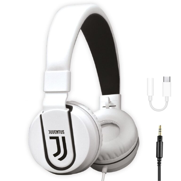 Juventus Football Cuffia microfono incluso |ON-EAR |con filo cavo aux | Bianco/Nero | con adattatore usb-c