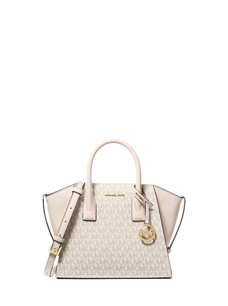 Michael Kors Avril Borsa a mano in pelle con piccolo logo Crema chiaro Multicolore, Crema chiara multicolore, Small