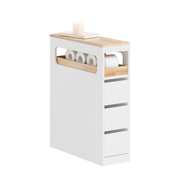 SoBuy Mobile Bagno, Mobile Salvaspazio con 3 Cassetti, Ripiano in Legno e Rotelle – Mobiletti Str...