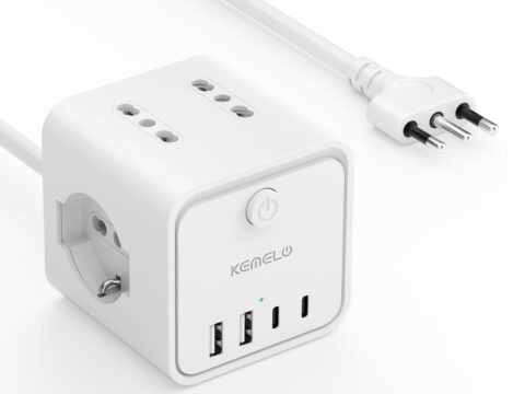 Ciabatta Multipresa 4 prese universali con prolunga 2m e 4 porte USB (2A+2C)