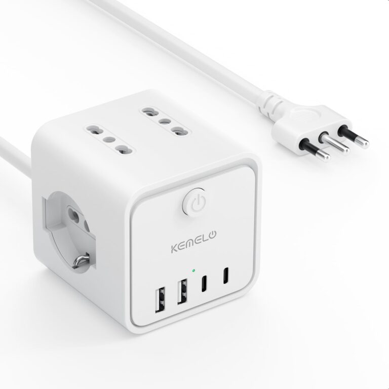 Ciabatta Multipresa 4 prese universali con prolunga 2m e 4 porte USB (2A+2C)