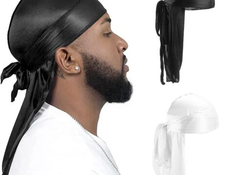 CISKHQR Durag in seta sintetica unisex con code lunghe, 2 pezzi