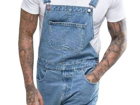 Runcati Salopette Uomo Jeans Cotone Vestibilità Larga con Tasche