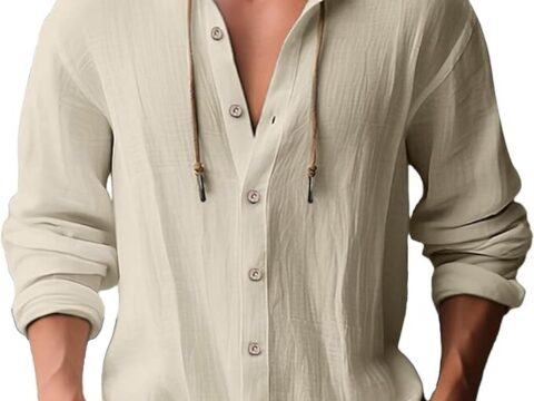 Camicia uomo a maniche lunghe con cappuccio e bottoni