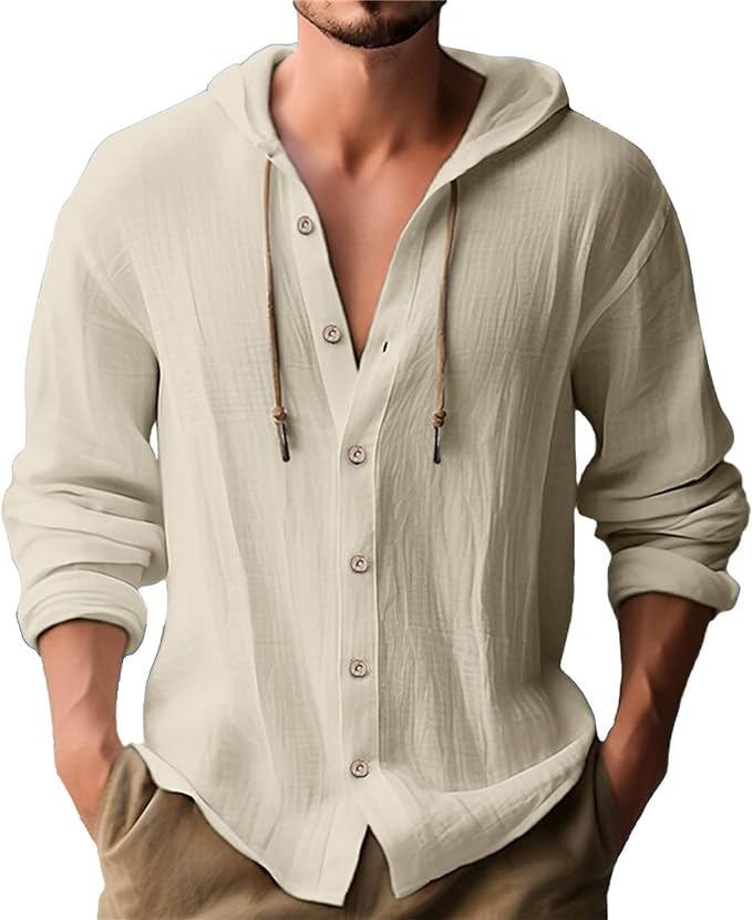 Camicia uomo a maniche lunghe con cappuccio e bottoni