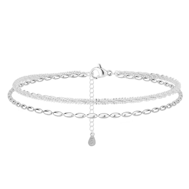 QEQSHQO Cavigliera Donna Argento 925 Regolabile e Impermeabile