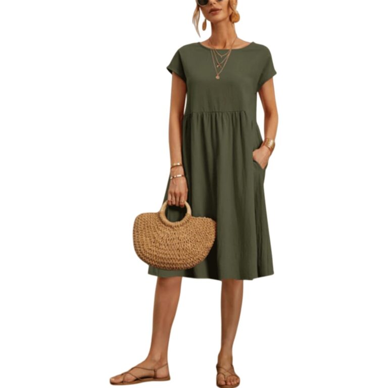 Vestito donna estivo lungo girocollo in cotone, casual