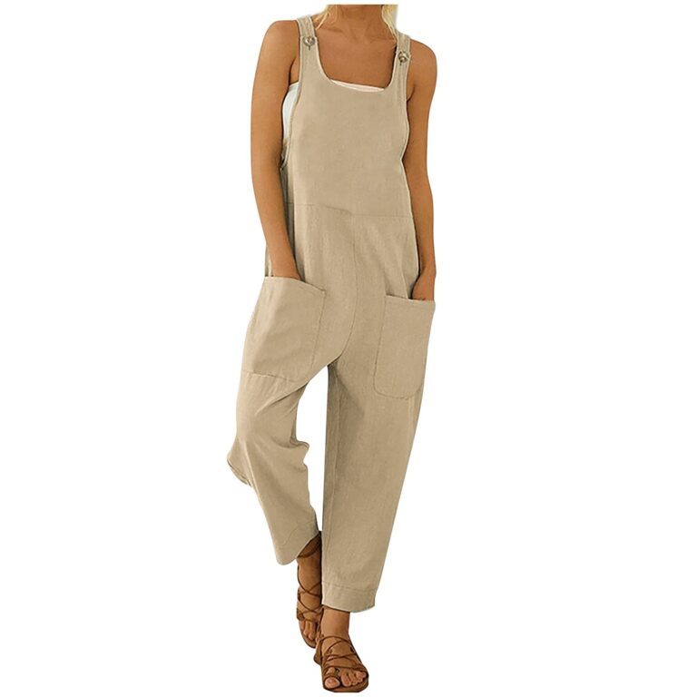 Salopette donna in lino leggera oversize a gamba larga