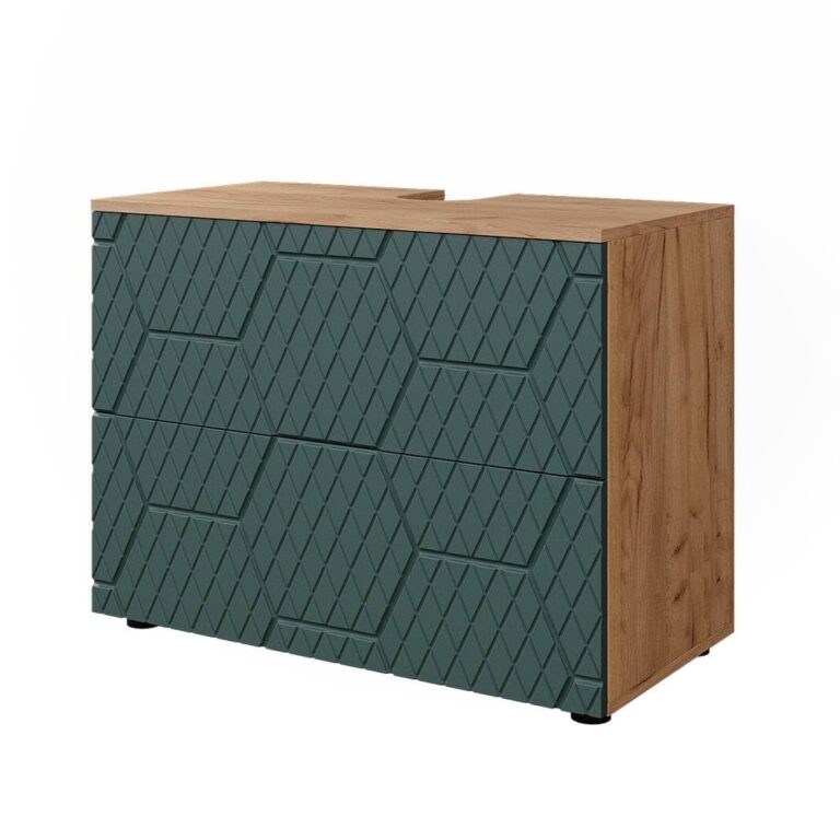 Vicco Mobiletto Irma, Verde, 80 x 58.6 cm con 2 cassetti, adatto per lavabi con foro per sifone