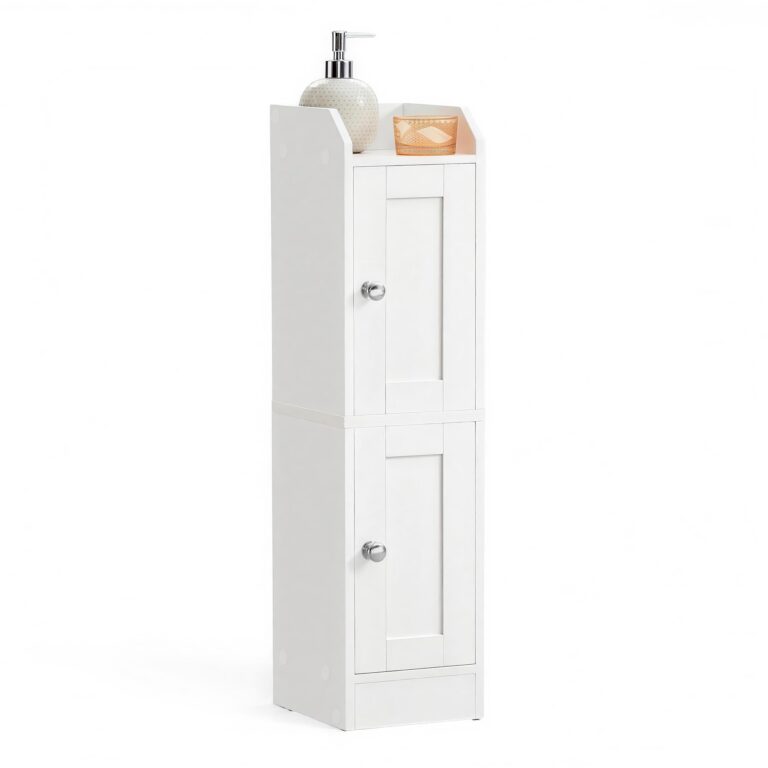 VASAGLE SIREN Collezione – Mobile da Bagno Stretto, Mobiletto da Pavimento Angolare, Porta Carta Igienica, Ripiani Regolab...