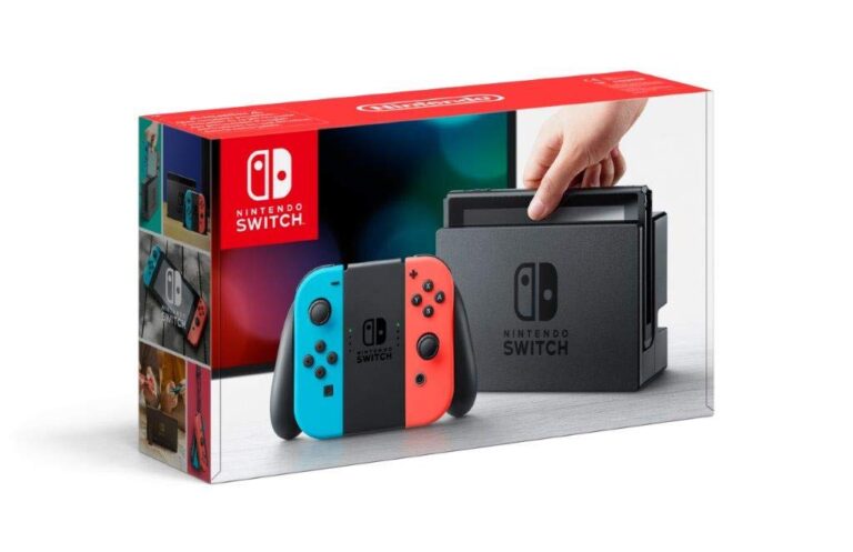Nintendo Switch con Joy-Con blu e rosso neon
