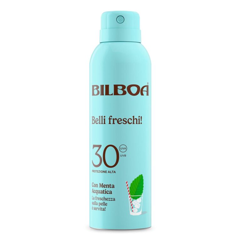 Bilboa, Belli Freschi, Protezione Solare Spray SPF 30, Profumo di Menta Acquatica, Freschezza Immediata, Texture Leggera e...
