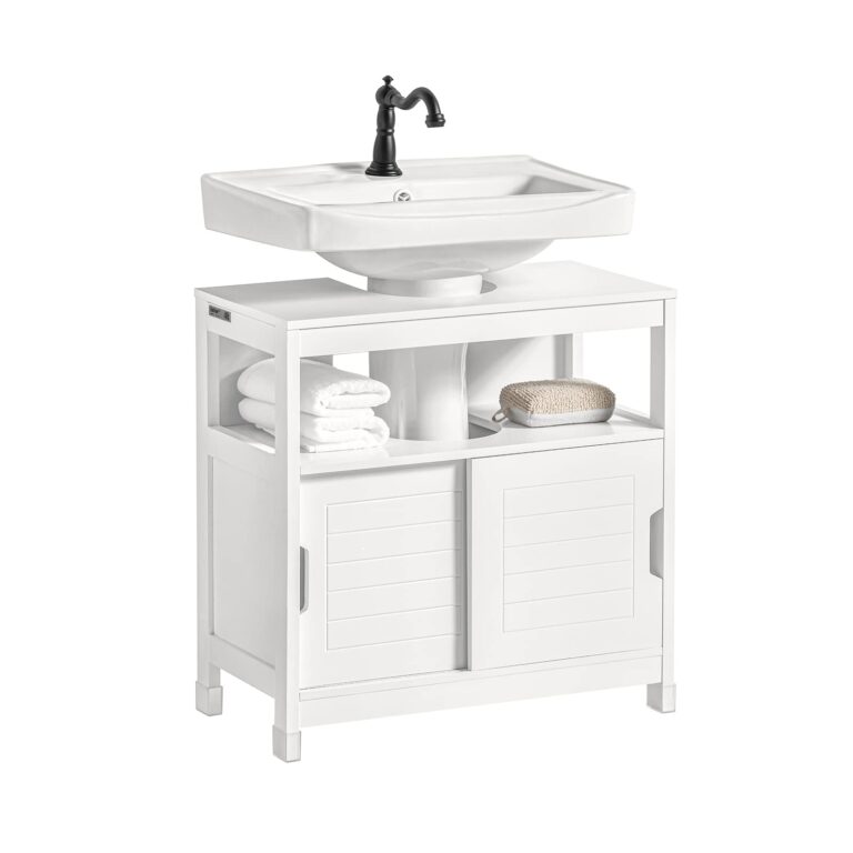 SoBuy Mobiletto Bagno Salvaspazio - Armadio Salvaspazio 2 Ante Scorrevoli e Ripiano Aperto - Mobile Sottolavabo per Bagno ...