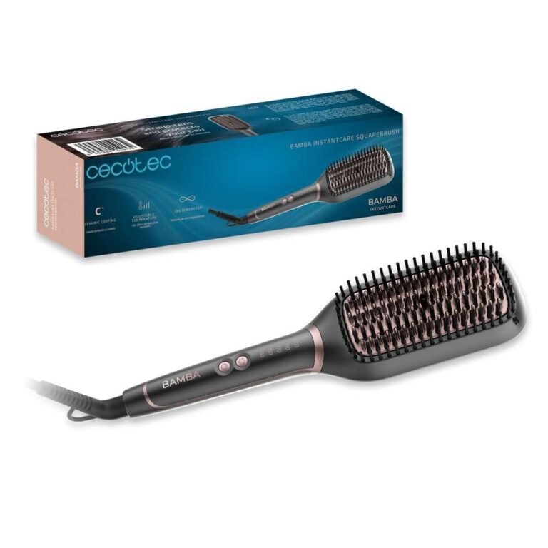 Cecotec Spazzola Lisciante Instantcare Squarebrush. Tecnologia Pro Ionizzatore, Rivestimento In Ceramica, Temperatura Regolabile (130-210ºC), Generatore Di Ioni, Cavo 360º E Spegnimento Automatico