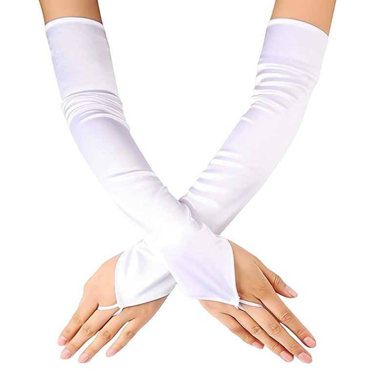 DHSBGWSX Guanti lunghi da donna in raso elasticizzato senza dita, bianchi