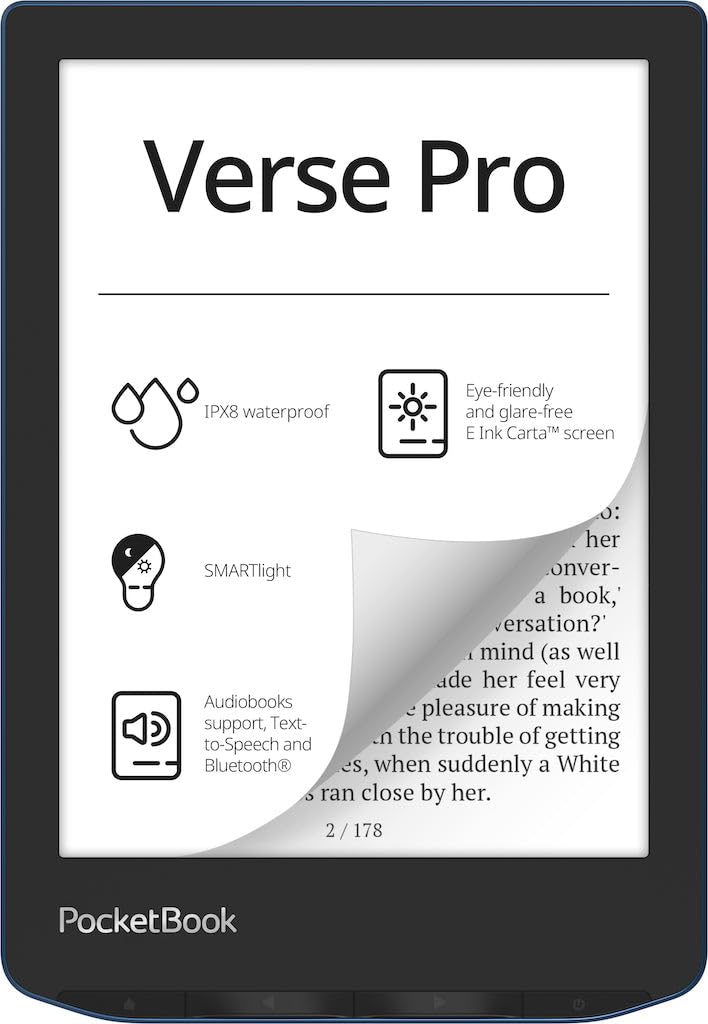 PocketBook Verse Pro E-Reader impermeabile | Touchscreen E-Ink Carta™ HD da 6'' | Lettore audio-book e e-book | Funzione d...
