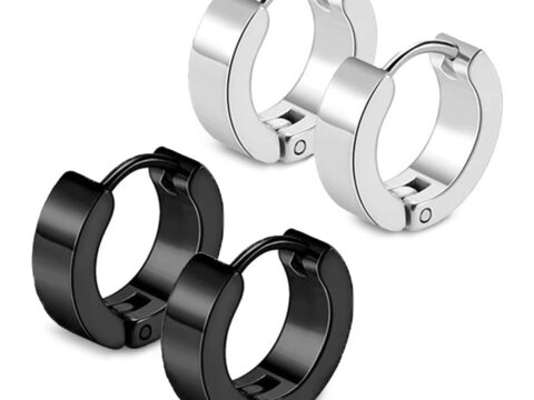 JRYXD 2 paia orecchini a cerchio uomo donna acciaio argento e nero