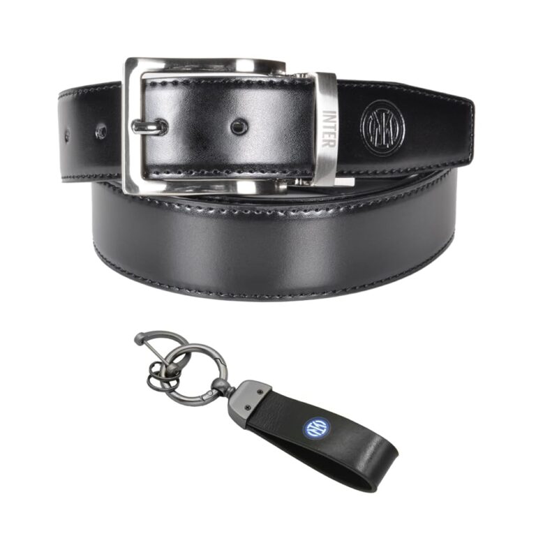 Inter FC Set Regalo Premium, Cintura in Pelle Nera con Fibbia Cromata e Portachiavi, Logo Ufficiale, Larghezza 3.5 cm, Uni...