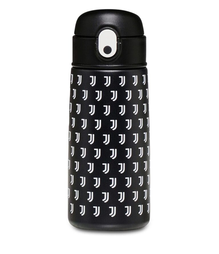 JUVENTUS FC Calcio Borraccia con cannuccia - 460 ml - Bianco e Nero - Borraccia Termica in Acciaio Inox Interno Esterno, M...