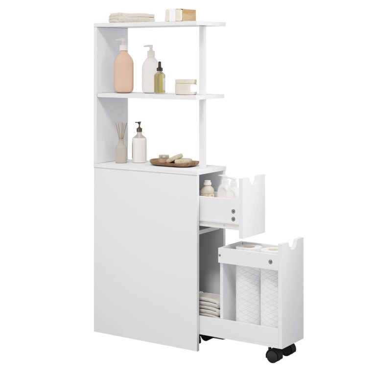 EUGAD Mobile da Bagno Stretto, Mobiletto da Bagno Salvaspazio con 2 Cassetti, 2 Ripiani, Mobilett...