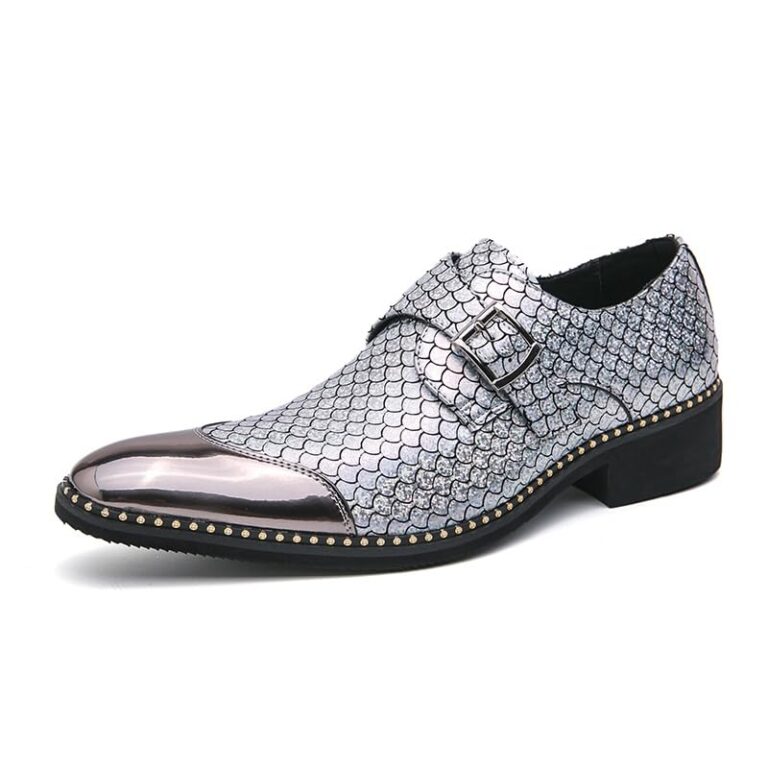 Kanggrei Scarpe Oxford Slip-On Monk Strap Uomo in Pelle PU