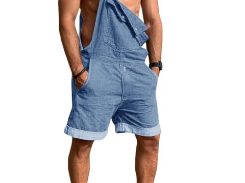 Runcati Tuta Intera Denim Uomo Estiva Vestibilità Ampia