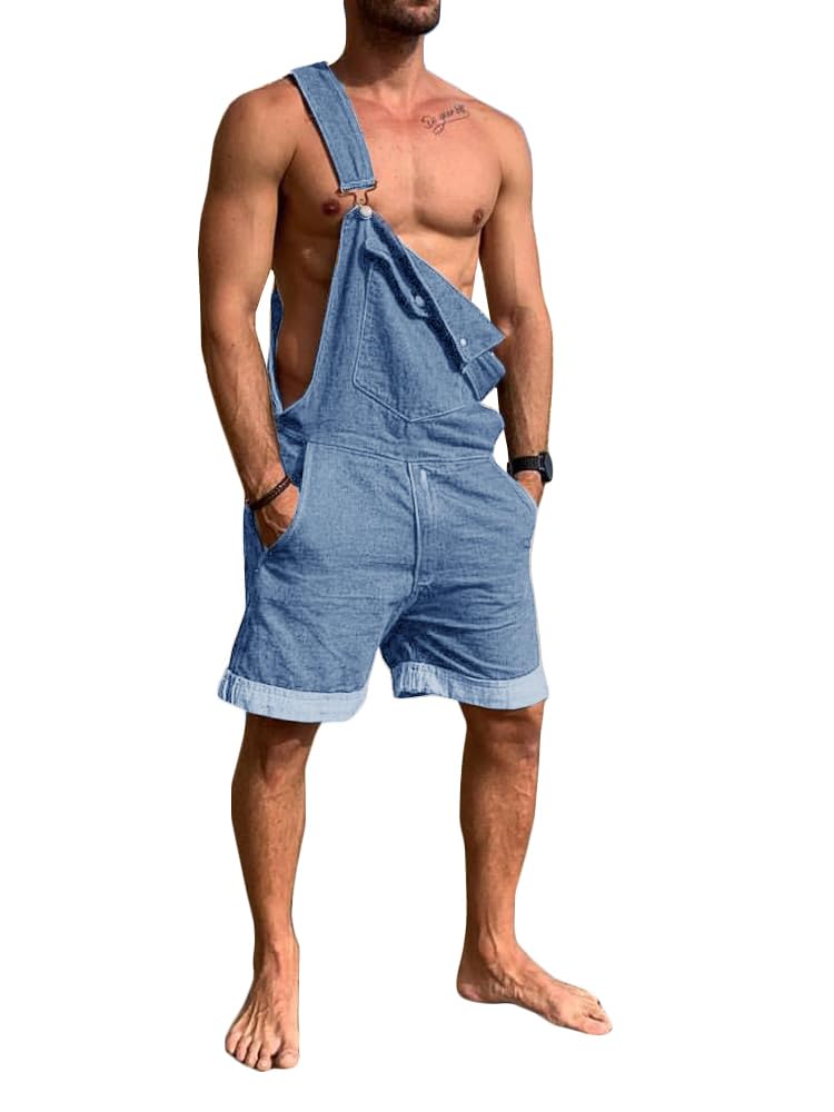 Runcati Tuta Intera Denim Uomo Estiva Vestibilità Ampia